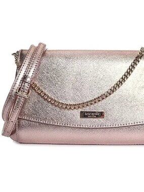 Kate Spade Rose Gold Laurel Way Greer Metallic Crossbody Purse with Chain